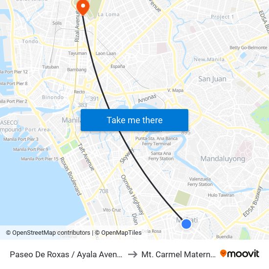 Paseo De Roxas / Ayala Avenue Intersection, Makati City, Manila to Mt. Carmel Maternity And Children's Clinic map