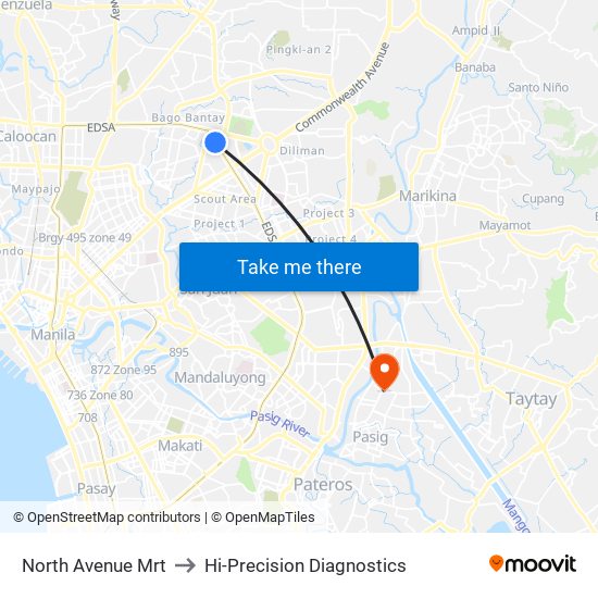 North Avenue Mrt to Hi-Precision Diagnostics map