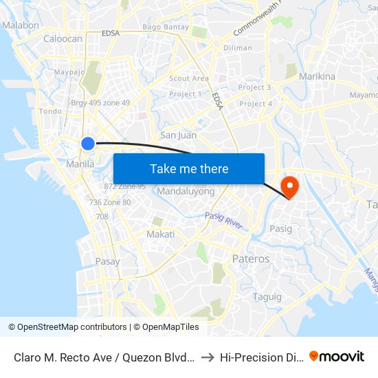 Claro M. Recto Ave / Quezon Blvd Intersection, Manila to Hi-Precision Diagnostics map