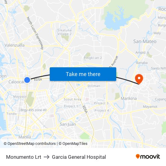 Monumento Lrt to Garcia General Hospital map