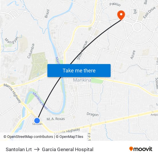 Santolan Lrt to Garcia General Hospital map