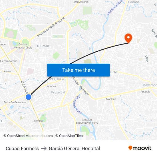 Cubao Farmers to Garcia General Hospital map