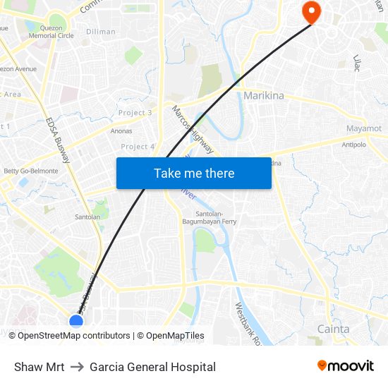 Shaw Mrt to Garcia General Hospital map