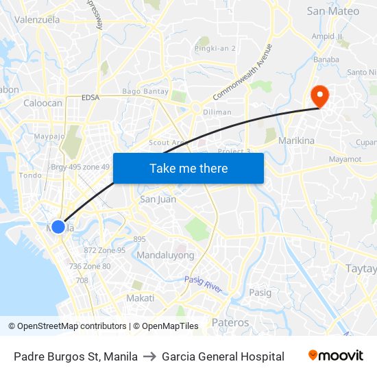 Padre Burgos St, Manila to Garcia General Hospital map