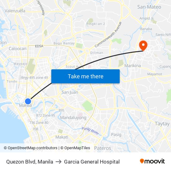 Quezon Blvd, Manila to Garcia General Hospital map