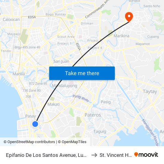 Epifanio De Los Santos Avenue, Lungsod Ng Pasay to St. Vincent Hospital map
