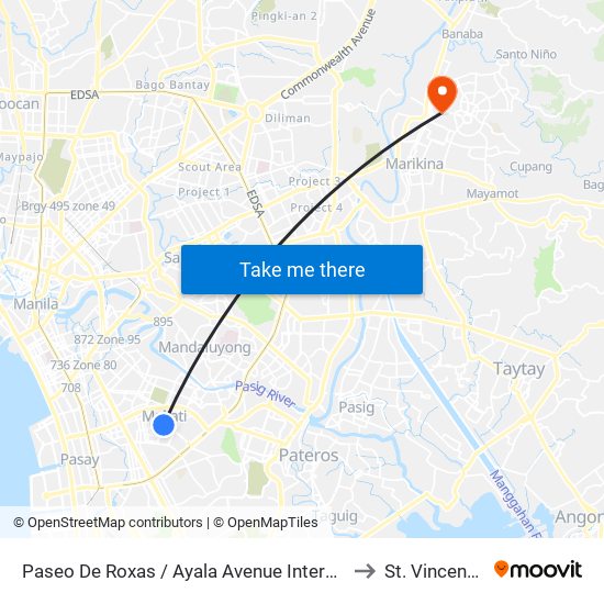 Paseo De Roxas / Ayala Avenue Intersection, Makati City, Manila to St. Vincent Hospital map