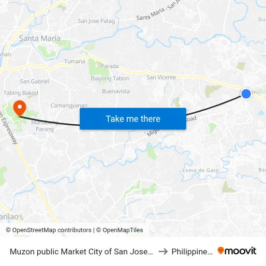Muzon public Market City of San Jose del Monte Manila to Philippine Arena map