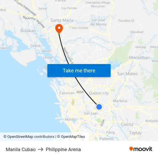 Manila Cubao to Philippine Arena map