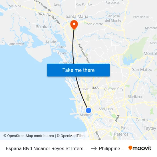 España Blvd Nicanor Reyes St Intersection Manila to Philippine Arena map