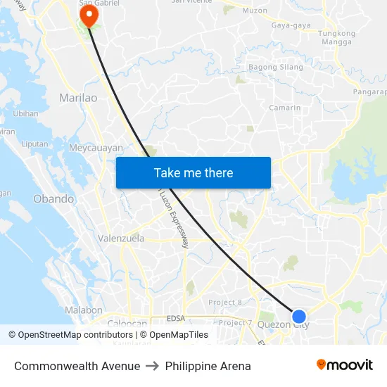 Commonwealth Avenue to Philippine Arena map