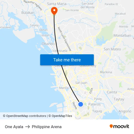 One Ayala to Philippine Arena map