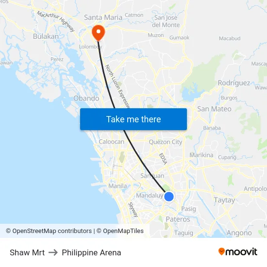 Shaw Mrt to Philippine Arena map