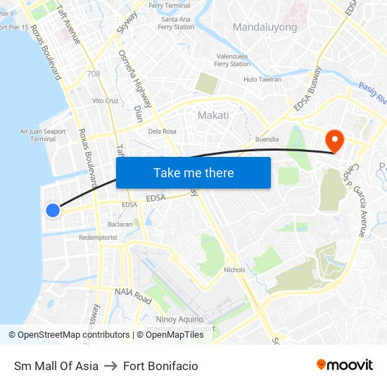 Sm Mall Of Asia to Fort Bonifacio map