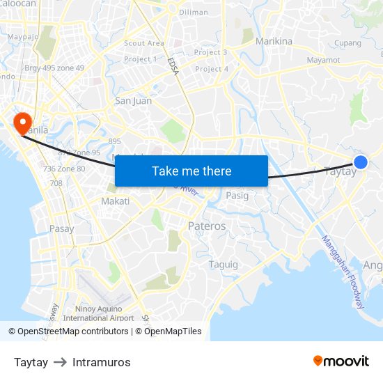 Taytay to Intramuros map