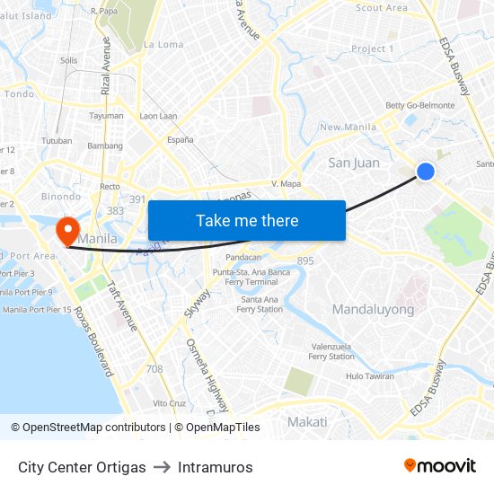 City Center Ortigas to Intramuros map