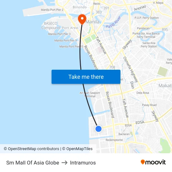 Sm Mall Of Asia Globe to Intramuros map
