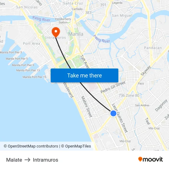 Malate to Intramuros map