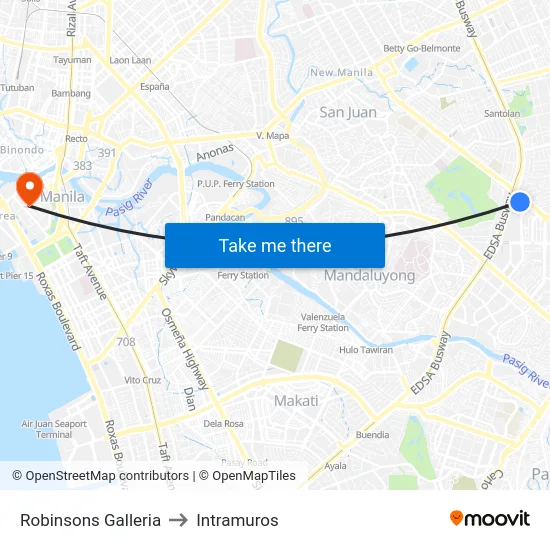 Robinsons Galleria to Intramuros map