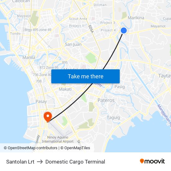 Santolan Lrt to Domestic Cargo Terminal map