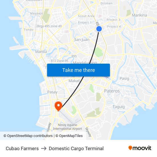 Cubao Farmers to Domestic Cargo Terminal map