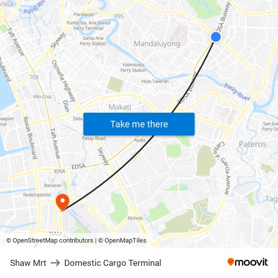 Shaw Mrt to Domestic Cargo Terminal map