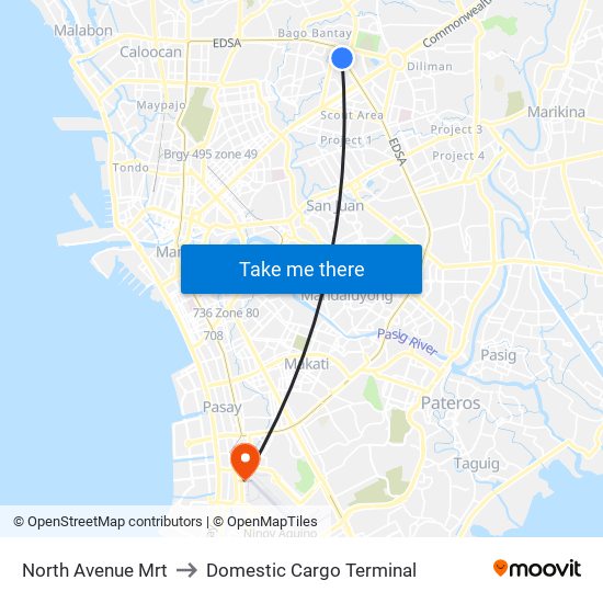 North Avenue Mrt to Domestic Cargo Terminal map