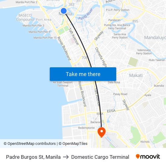 Padre Burgos St, Manila to Domestic Cargo Terminal map