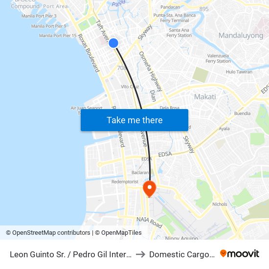 Leon Guinto Sr. / Pedro Gil Intersection, Manila to Domestic Cargo Terminal map
