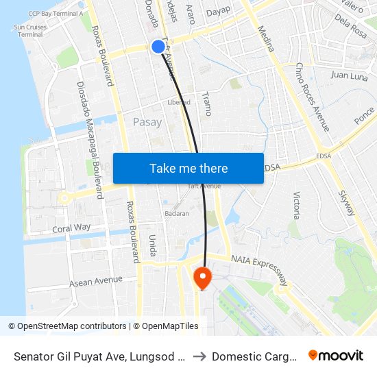 Senator Gil Puyat Ave, Lungsod Ng Pasay, Manila to Domestic Cargo Terminal map