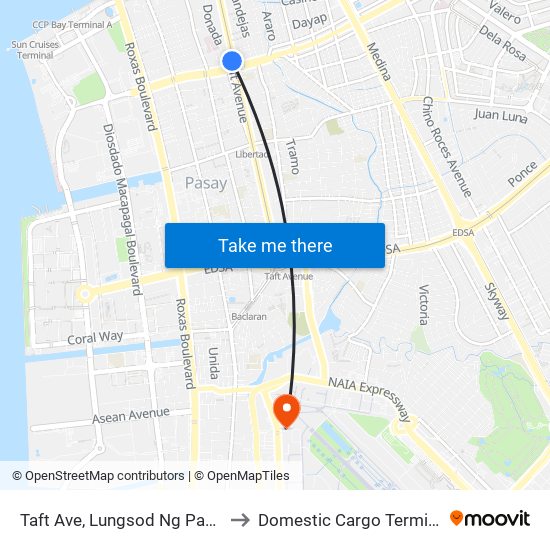 Taft Ave, Lungsod Ng Pasay to Domestic Cargo Terminal map