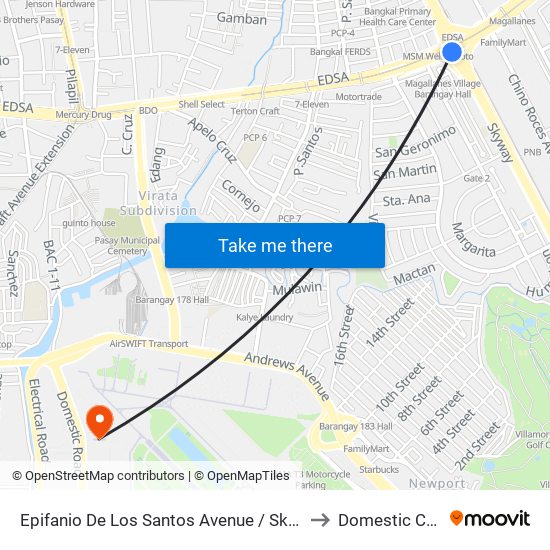 Epifanio De Los Santos Avenue / Skyway , Lungsod Ng Makati, Manila to Domestic Cargo Terminal map