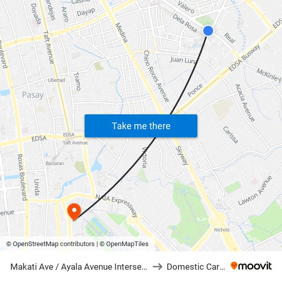 Makati Ave / Ayala Avenue Intersection, Makati City, Manila to Domestic Cargo Terminal map
