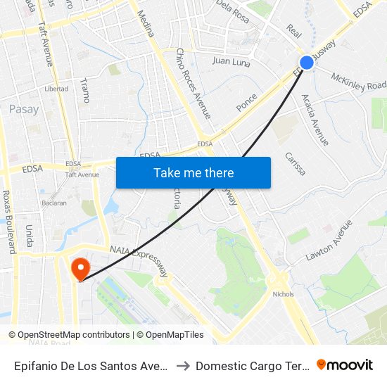 Epifanio De Los Santos Avenue, 10 to Domestic Cargo Terminal map