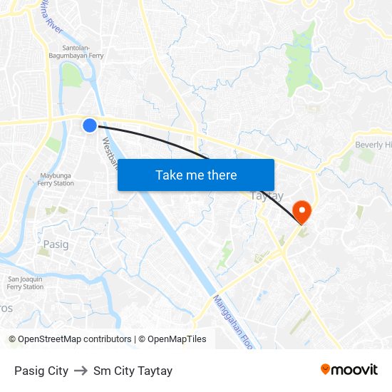 Pasig City to Sm City Taytay map
