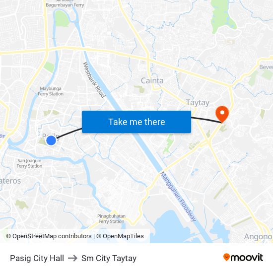 Pasig City Hall to Sm City Taytay map