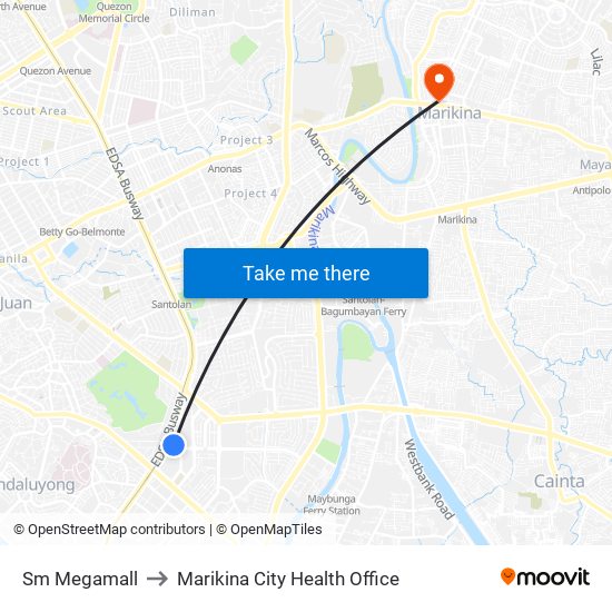 Sm Megamall to Marikina City Health Office map