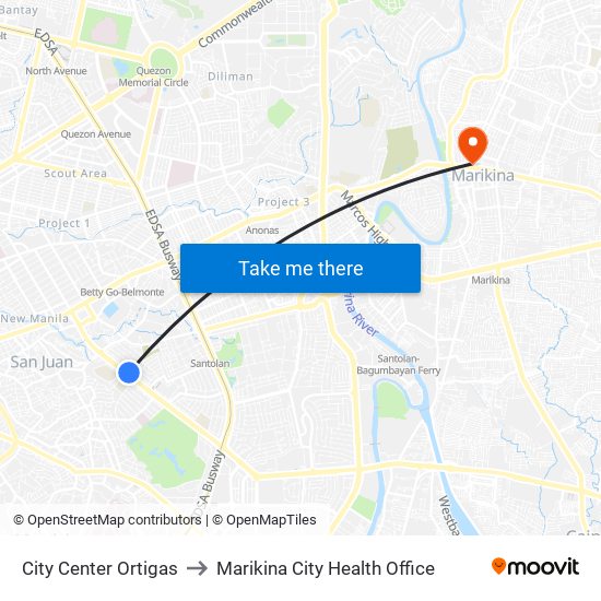 City Center Ortigas to Marikina City Health Office map