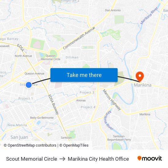 Scout Memorial Circle to Marikina City Health Office map