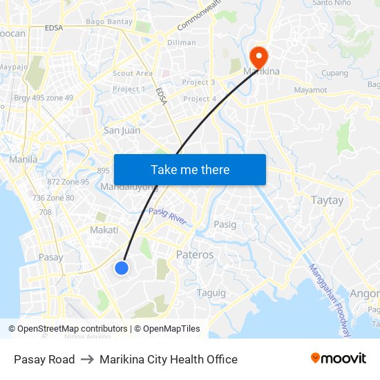 Pasay Road to Marikina City Health Office map