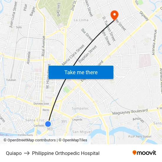 Quiapo to Philippine Orthopedic Hospital map