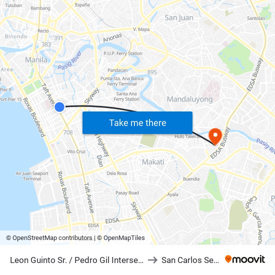 Leon Guinto Sr. / Pedro Gil Intersection, Manila to San Carlos Seminary map