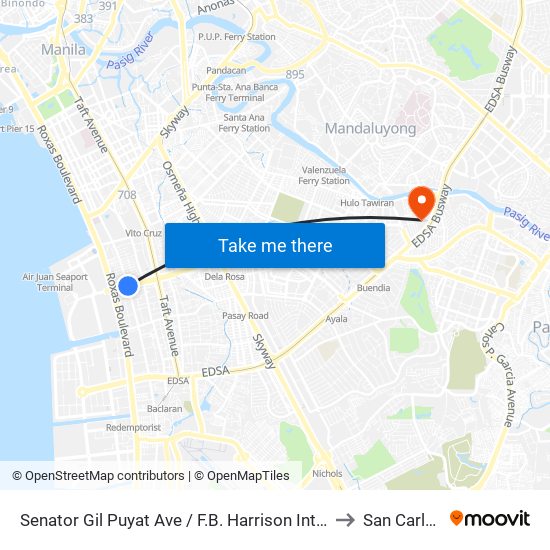 Senator Gil Puyat Ave / F.B. Harrison Intersection East Bound, Lungsod Ng Pasay to San Carlos Seminary map