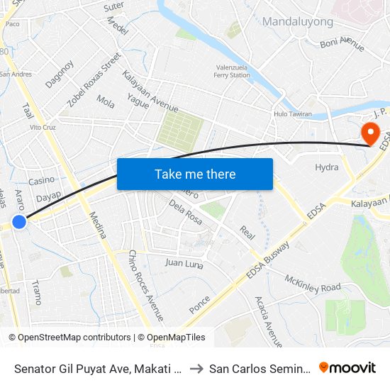 Senator Gil Puyat Ave, Makati City to San Carlos Seminary map