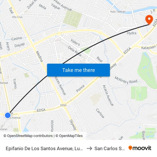 Epifanio De Los Santos Avenue, Lungsod Ng Pasay to San Carlos Seminary map
