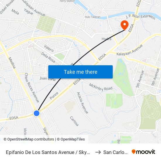 Epifanio De Los Santos Avenue / Skyway , Lungsod Ng Makati, Manila to San Carlos Seminary map