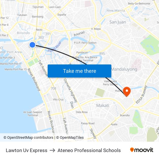 Lawton Uv Express to Ateneo Professional Schools map