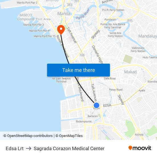Edsa Lrt to Sagrada Corazon Medical Center map