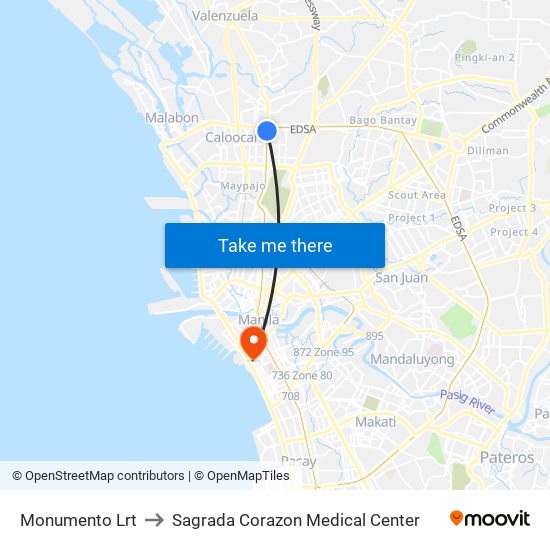 Monumento Lrt to Sagrada Corazon Medical Center map