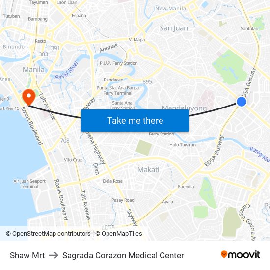 Shaw Mrt to Sagrada Corazon Medical Center map